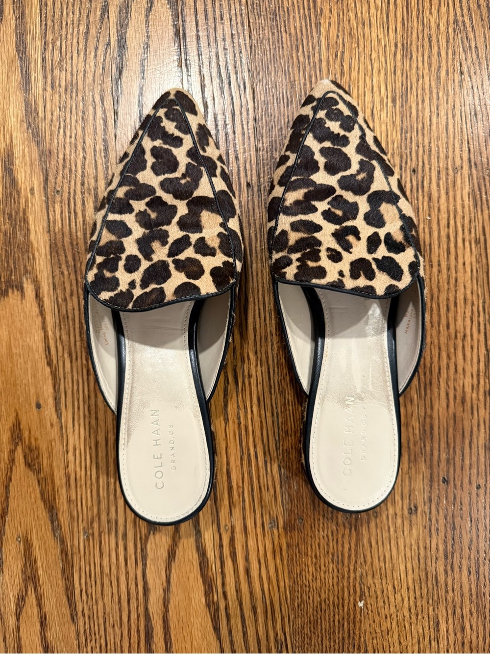 Cole Haan Leopard-Print Pointed Toe Slip-On Mules - Black & Tan